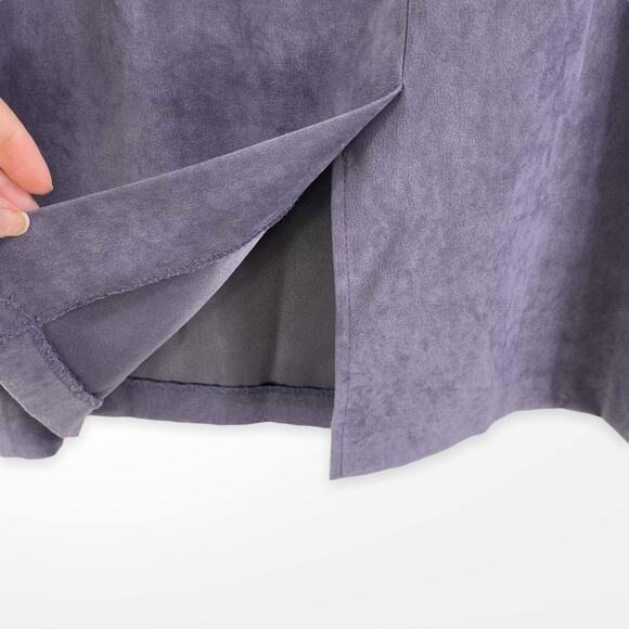 90s Vintage Gray Velour Stretch Waist Back Slit Pencil Skirt - Picture 3 of 8